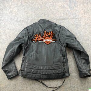 River Road Leather Jacket Large Black Ladies Harley Davidson Embroidered